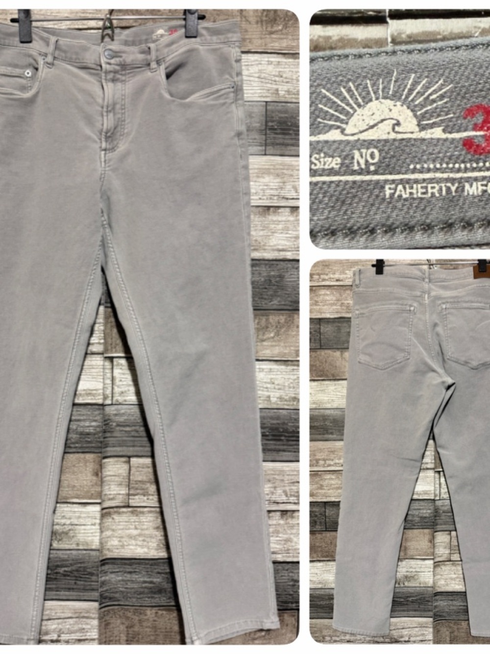 Faherty Brand Stretch Terry 5 Pocket Pants Men’s Size 36x29 Gray Slim Fit